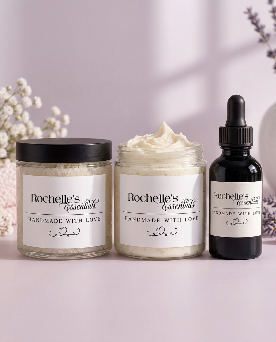 Baby Powder body scrub, whipped body butter, and premium fragrance oil complete bundle